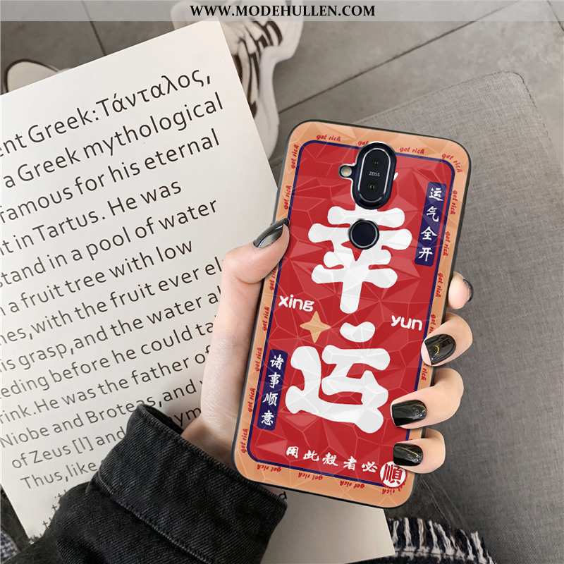 Hülle Nokia 8.1 Muster Rot Case Handy Neu Glücklich Rote