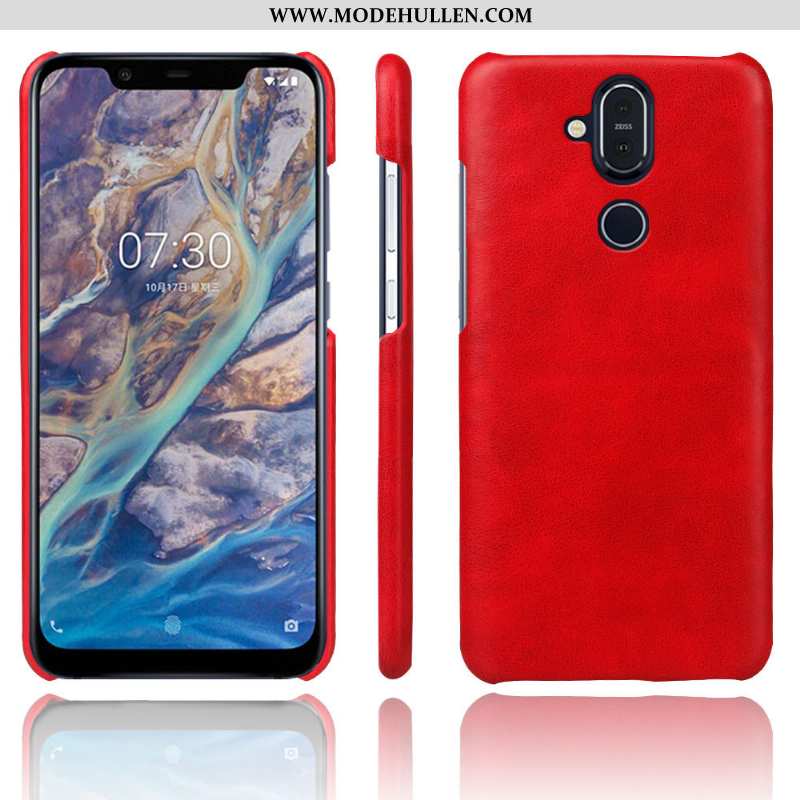 Hülle Nokia 8.1 Schutz Lederhülle Rot Case Handy Leder Rote