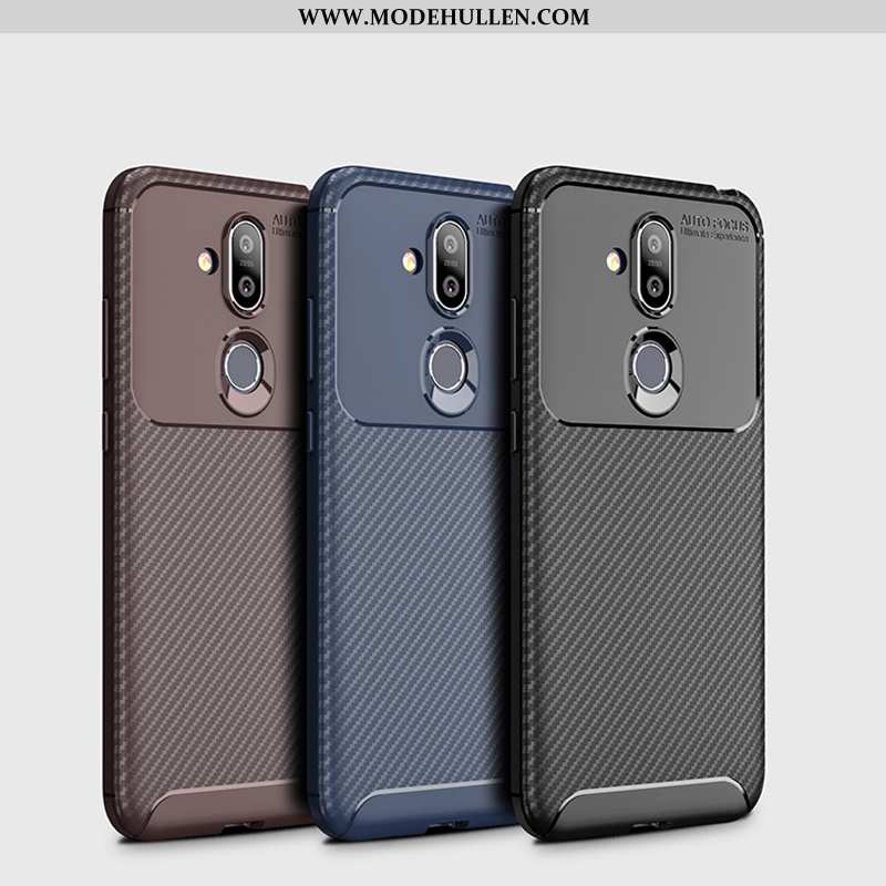 Hülle Nokia 8.1 Schutz Weiche Business Handy Case Faser Braun