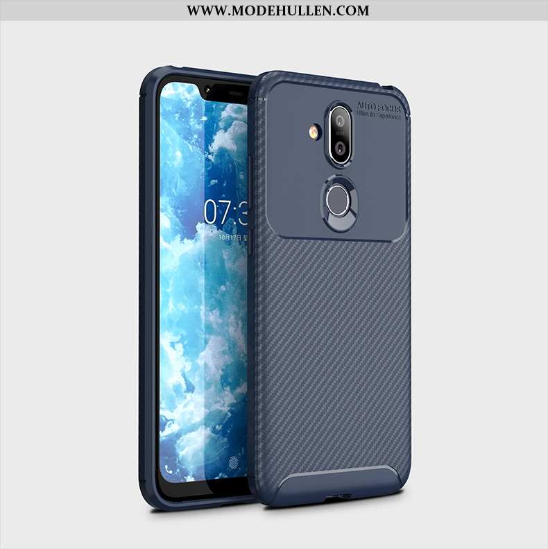 Hülle Nokia 8.1 Schutz Weiche Business Handy Case Faser Braun