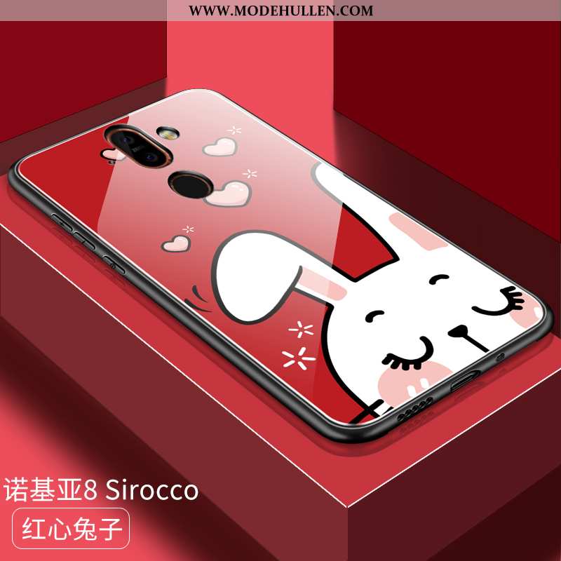 Hülle Nokia 8 Sirocco Nette Schutz Karikatur Glas Case Anti-sturz Alles Inklusive Rote