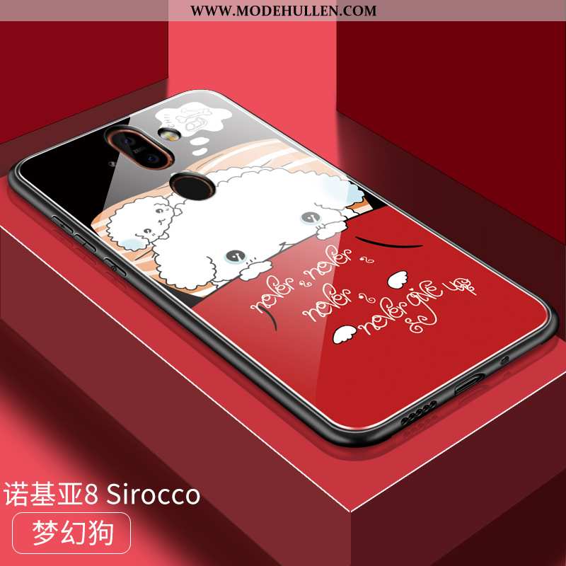 Hülle Nokia 8 Sirocco Nette Schutz Karikatur Glas Case Anti-sturz Alles Inklusive Rote