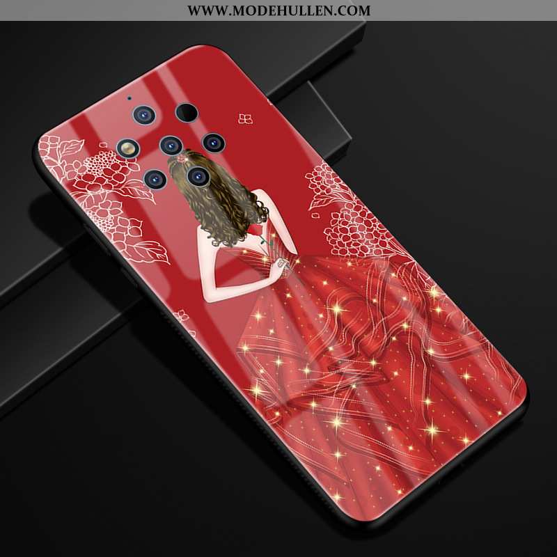 Hülle Nokia 9 Pureview Glas Kreativ Case Rot Anti-sturz Schutz Garn Rote