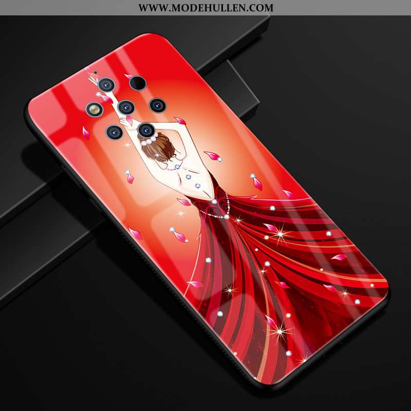 Hülle Nokia 9 Pureview Glas Kreativ Case Rot Anti-sturz Schutz Garn Rote