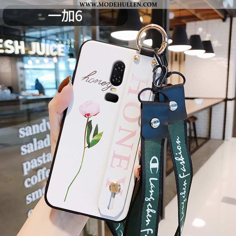 Hülle Oneplus 6 Dünne Silikon Chinesische Art Blumen Weiß Super Case Weiße