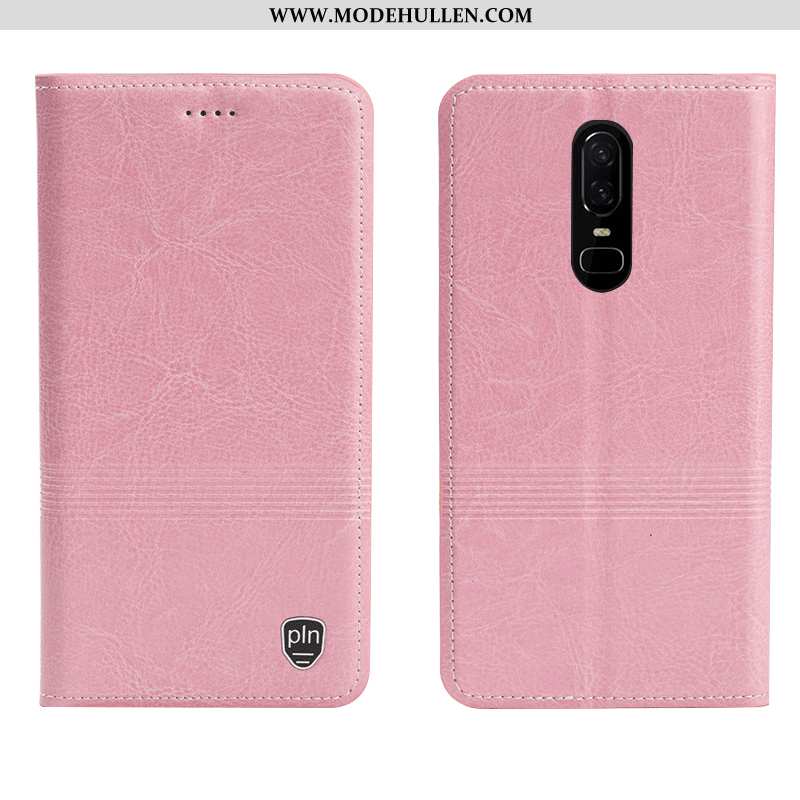 Hülle Oneplus 6 Echt Leder Schutz Braun Handy Folio Case