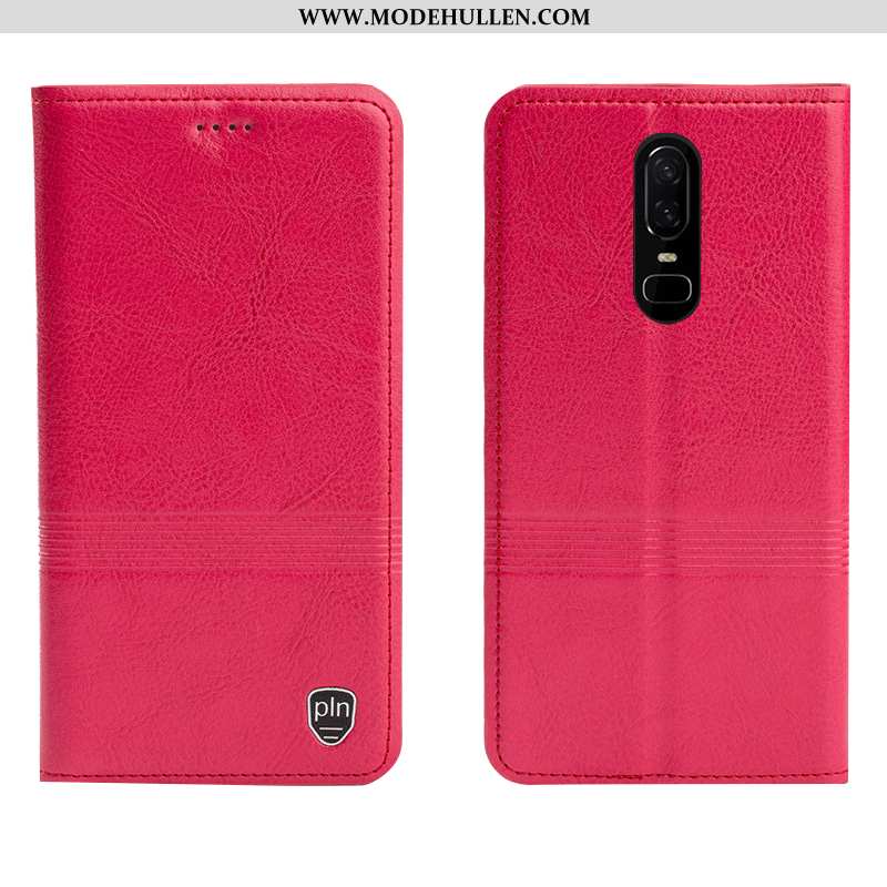 Hülle Oneplus 6 Echt Leder Schutz Braun Handy Folio Case