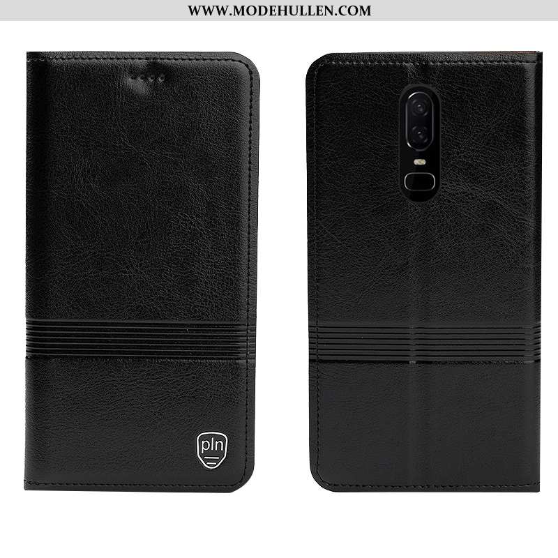 Hülle Oneplus 6 Echt Leder Schutz Braun Handy Folio Case