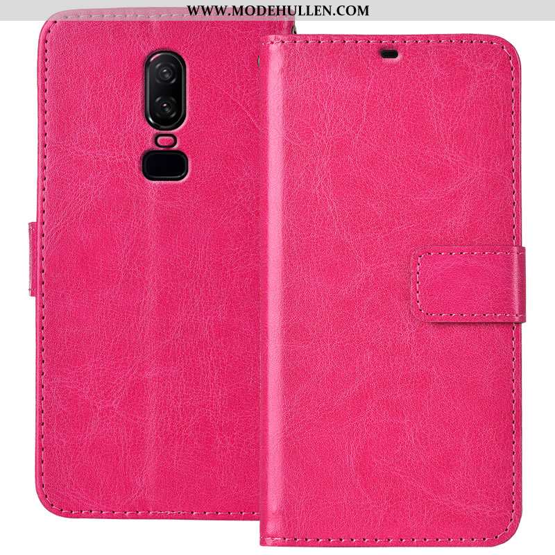 Hülle Oneplus 6 Geldbörse Schutz Lederhülle Handy Folio Rot Rosa