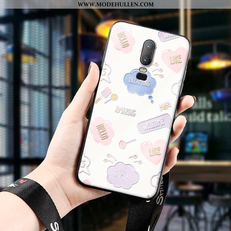 Hülle Oneplus 6 Karikatur Nette Rosa Weiche Nubuck Schutz Handy