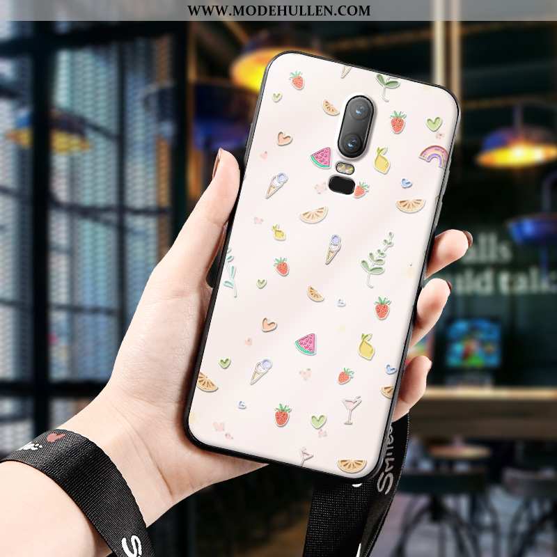 Hülle Oneplus 6 Karikatur Nette Rosa Weiche Nubuck Schutz Handy