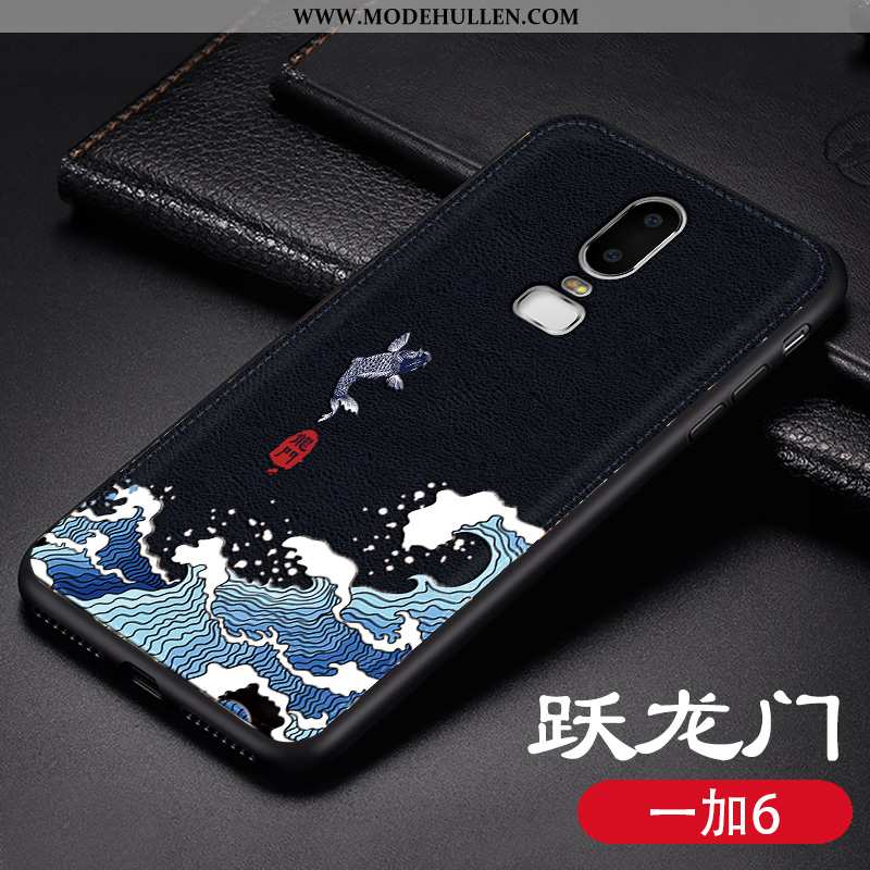 Hülle Oneplus 6 Leder Muster Handy Anti-sturz Trend Weiche Case Schwarz