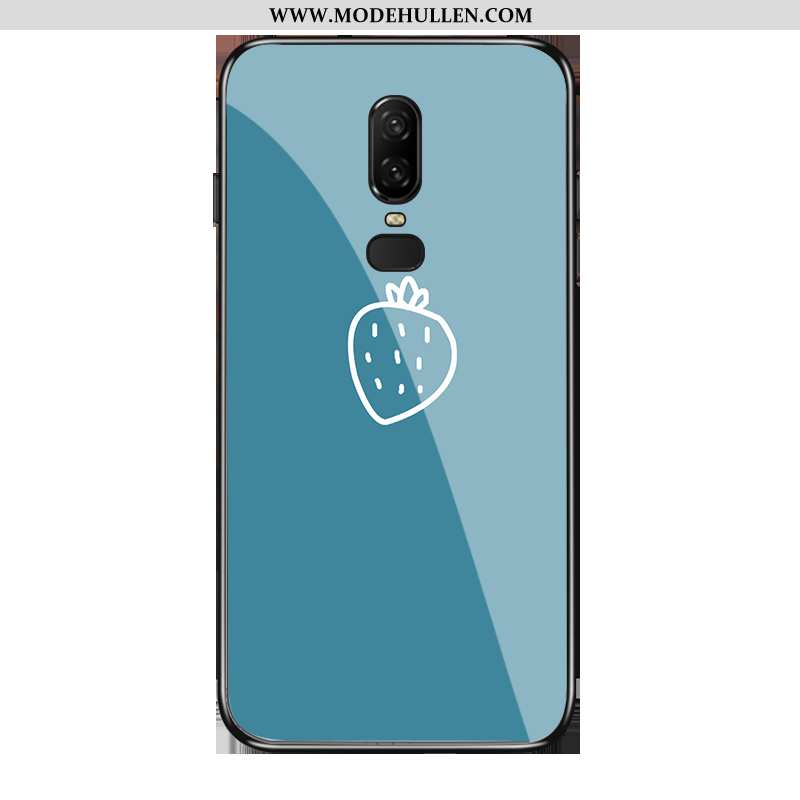 Hülle Oneplus 6 Nubuck Silikon Mini Alles Inklusive Glas Case Handy Blau