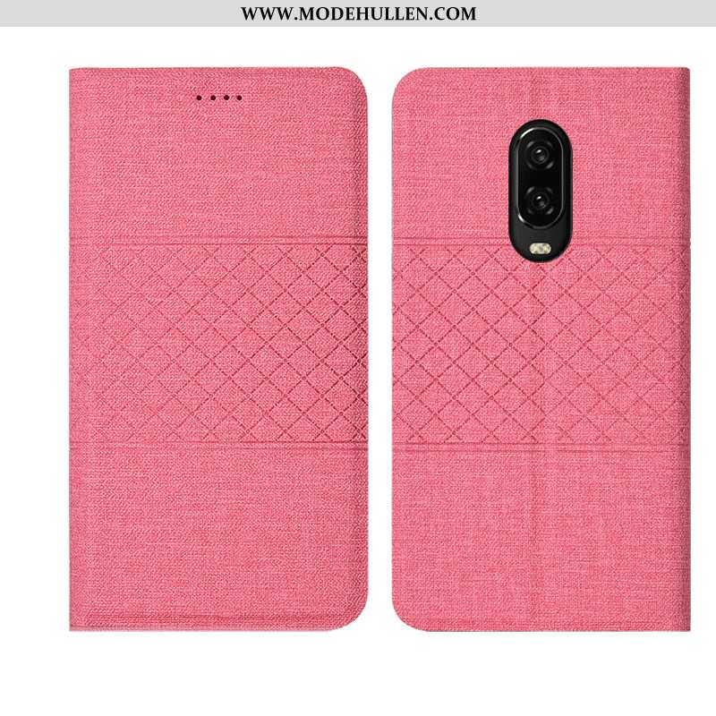 Hülle Oneplus 6t Baumwolle Und Leinen Lederhülle Rosa Case Schutz Handy Kariert