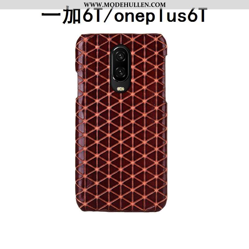 Hülle Oneplus 6t Echt Leder Schutz Case Hintere Abdeckung Anti-sturz Luxus Braun