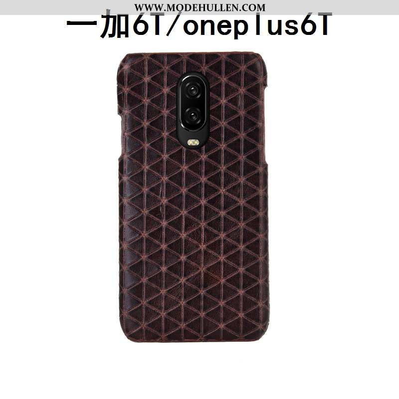 Hülle Oneplus 6t Echt Leder Schutz Case Hintere Abdeckung Anti-sturz Luxus Braun