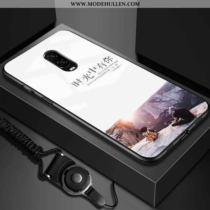 Hülle Oneplus 6t Glas Nubuck Persönlichkeit Kreativ Case Schwer Dünne Weiße