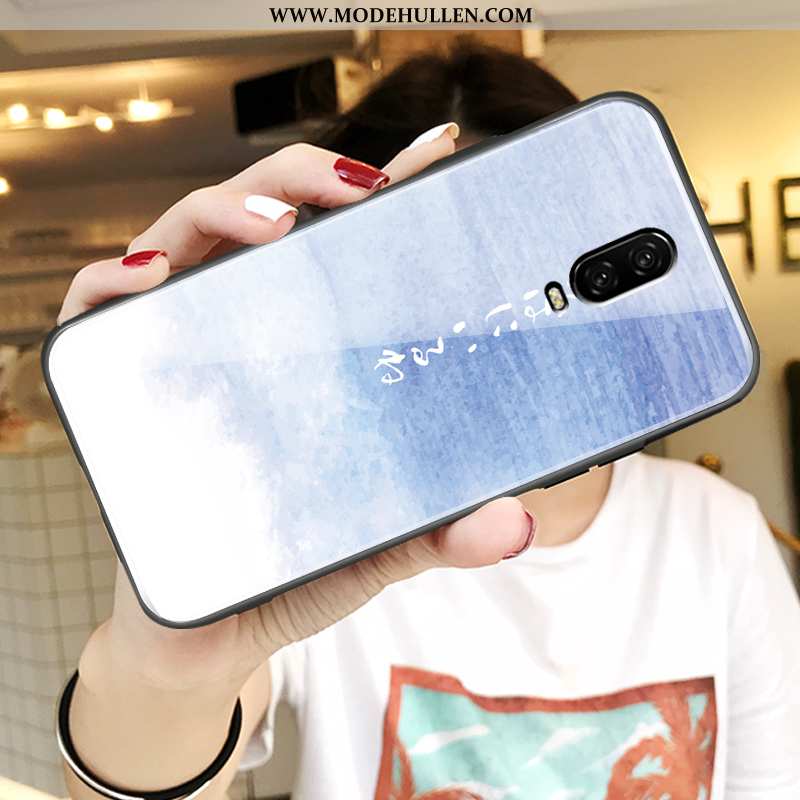 Hülle Oneplus 6t Glas Persönlichkeit Kreativ Wind Super Nette Case Blau