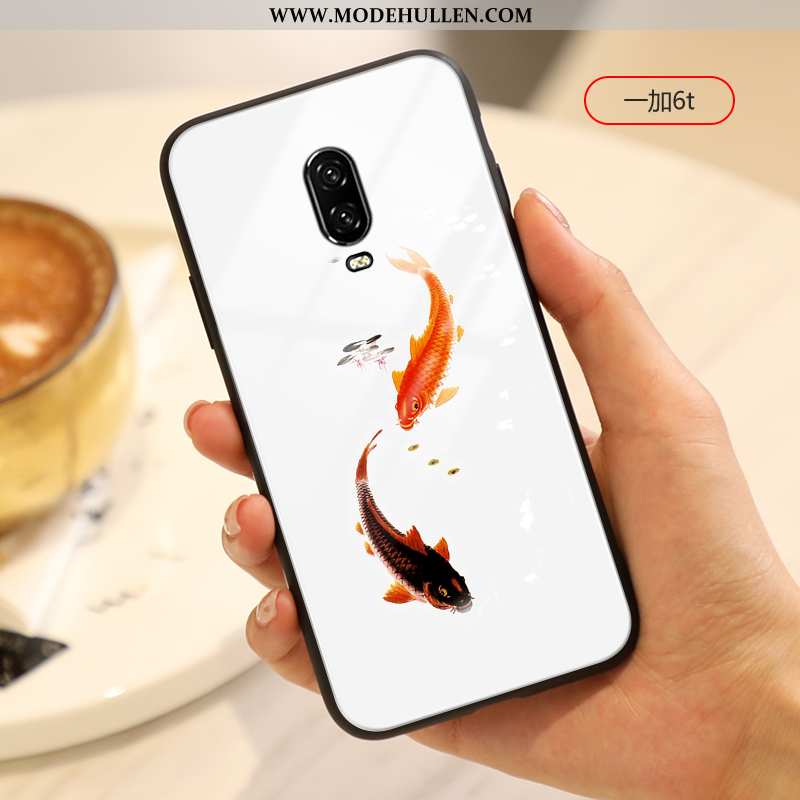 Hülle Oneplus 6t Kreativ Glas Netto Rot Alles Inklusive Kunst Persönlichkeit Liebhaber Weiße