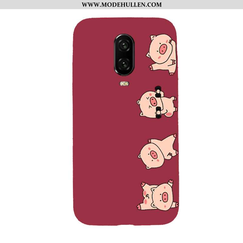 Hülle Oneplus 6t Weiche Dünne Nubuck Handy Nette Karikatur Alles Inklusive Rote