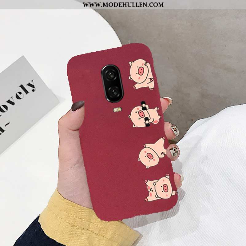 Hülle Oneplus 6t Weiche Dünne Nubuck Handy Nette Karikatur Alles Inklusive Rote