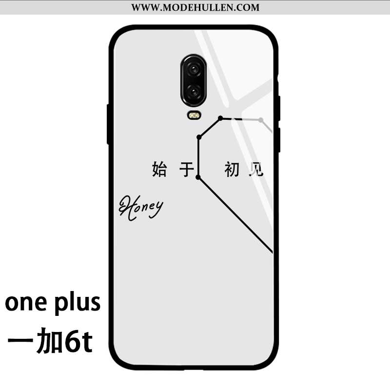 Hülle Oneplus 6t Weiche Silikon Glas Trend Weiß Liebhaber Persönlichkeit Weiße