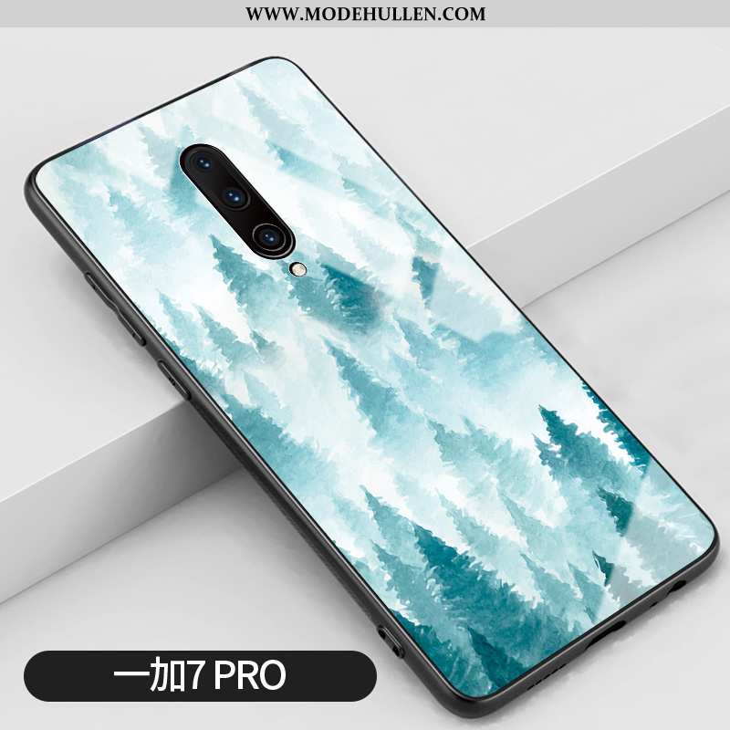 Hülle Oneplus 7 Pro Glas Silikon Wind Licht Handy Anti-sturz Blau