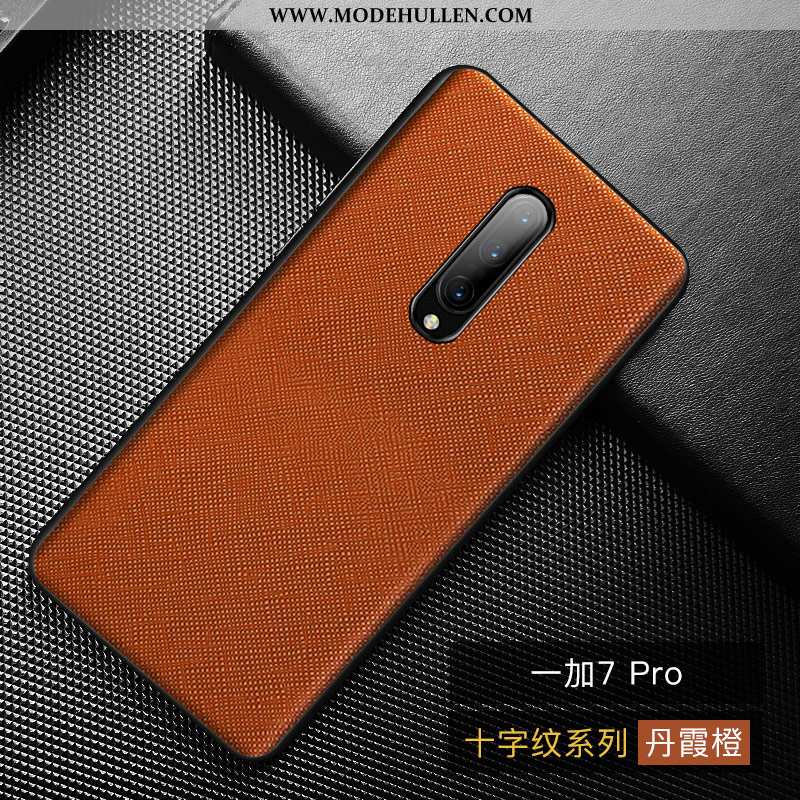 Hülle Oneplus 7 Pro Leder Muster Anti-sturz Schutz Persönlichkeit Orange Case
