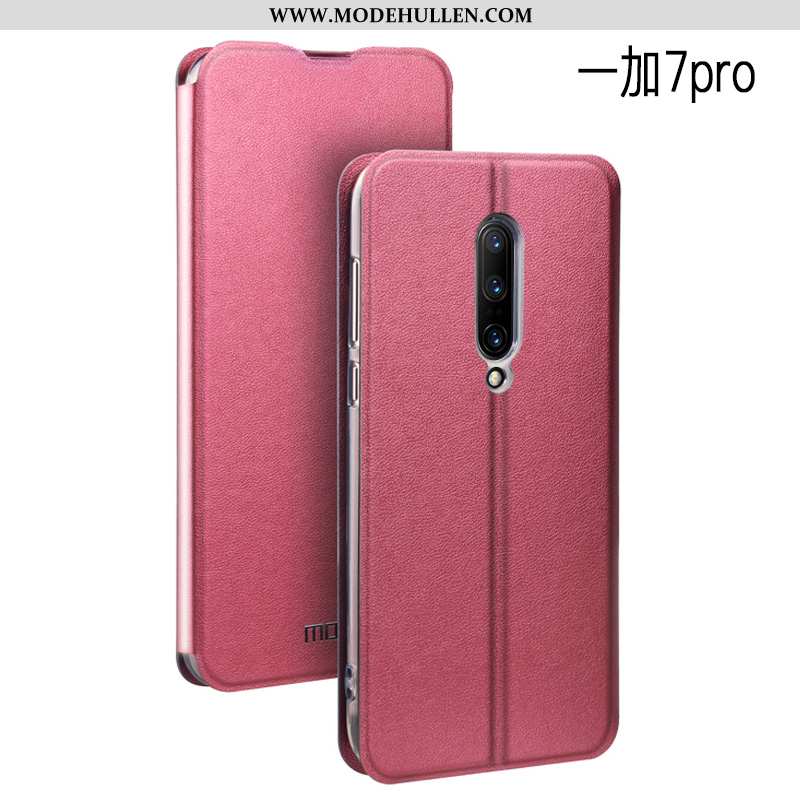 Hülle Oneplus 7 Pro Schutz Lederhülle Weiche Case Trend Rot Silikon Rote