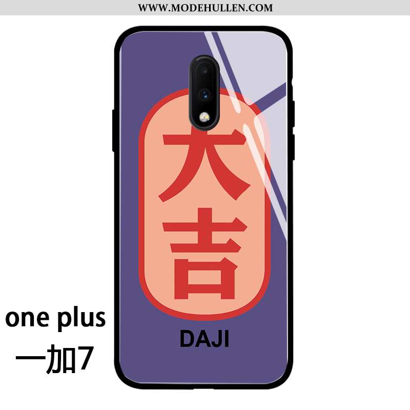 Hülle Oneplus 7 Schutz Glas Chinesische Art Retro Lila Case Handy
