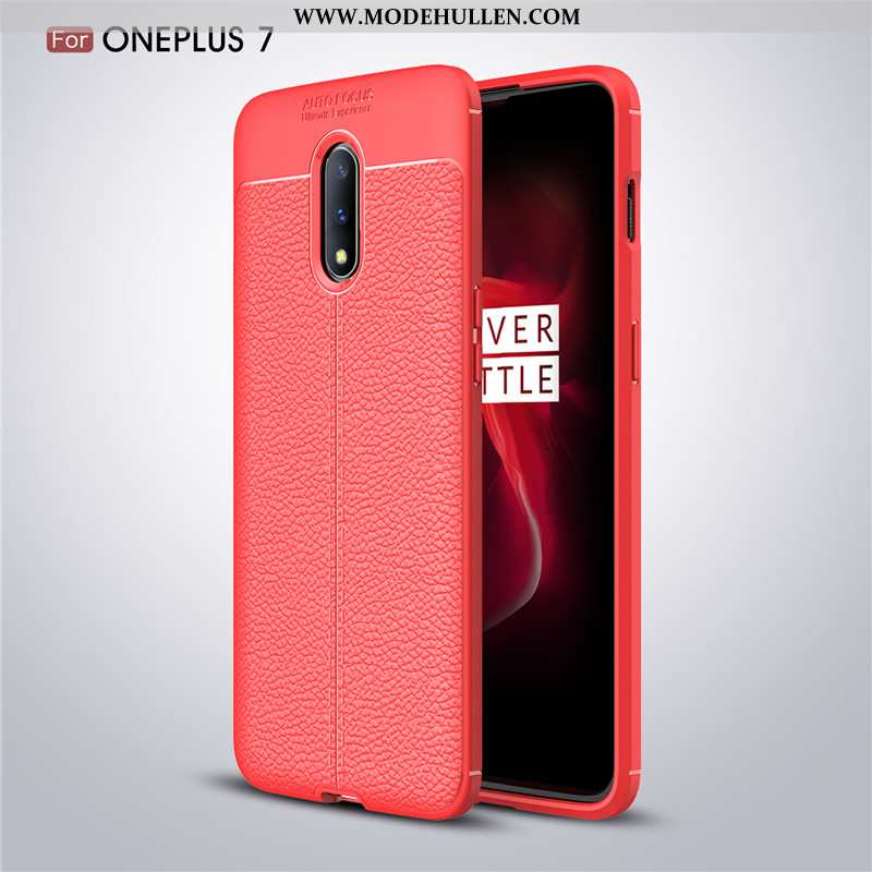 Hülle Oneplus 7 Schutz Leder Einfarbig Case Weiche Anti-sturz Rote