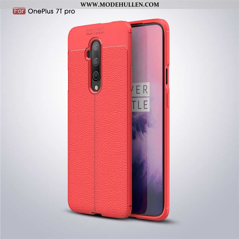 Hülle Oneplus 7t Pro Leder Muster Litchi Weiche Schutz Case Schwarz