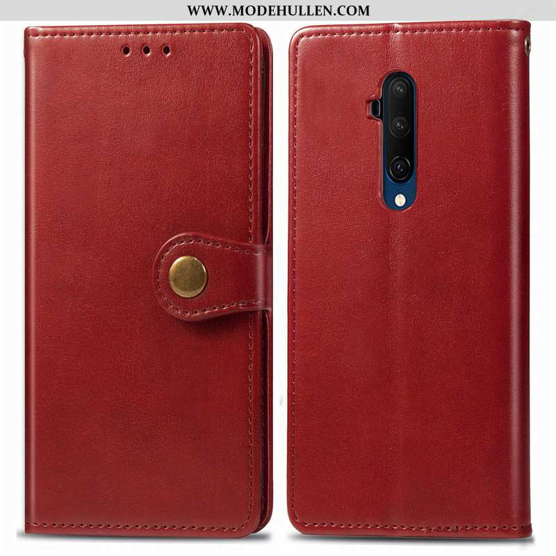 Hülle Oneplus 7t Pro Leder Schutz Einfarbig Rot Case Rote