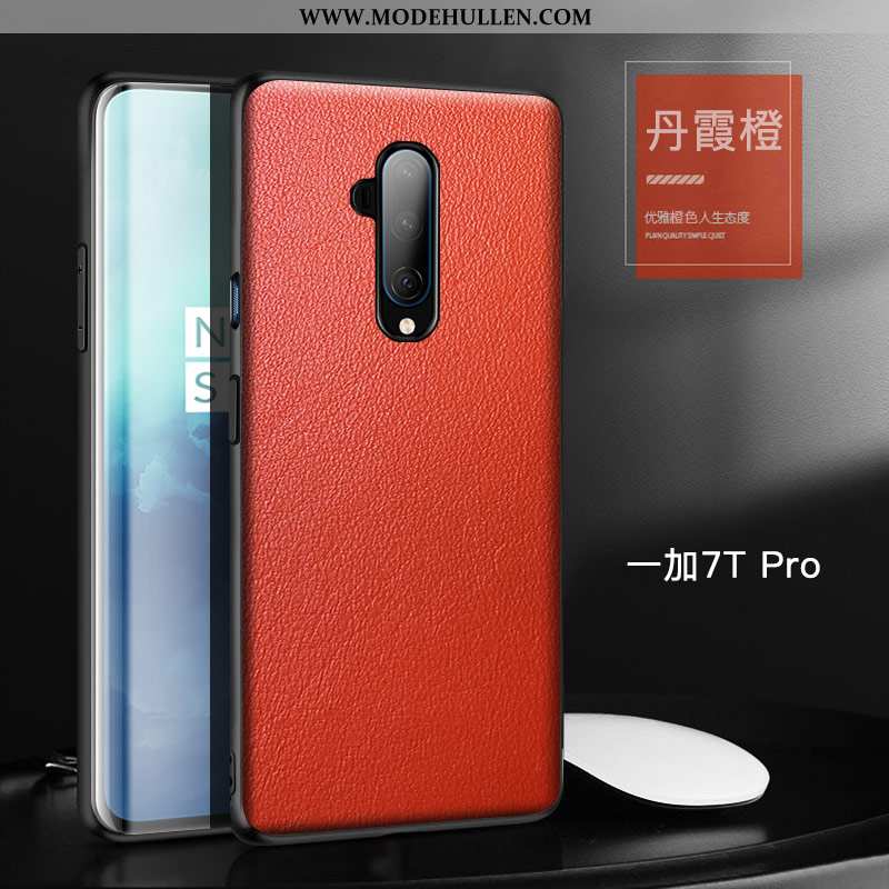 Hülle Oneplus 7t Pro Lederhülle Persönlichkeit Leder Top Leder Schutz Kuh Alles Inklusive Orange