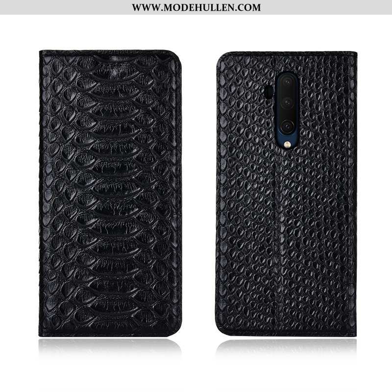 Hülle Oneplus 7t Pro Muster Weiche Clamshell Case Handy Echt Leder Schwarz