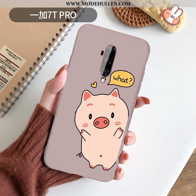 Hülle Oneplus 7t Pro Nette Silikon Rosa Karikatur Anti-sturz Drache Handy