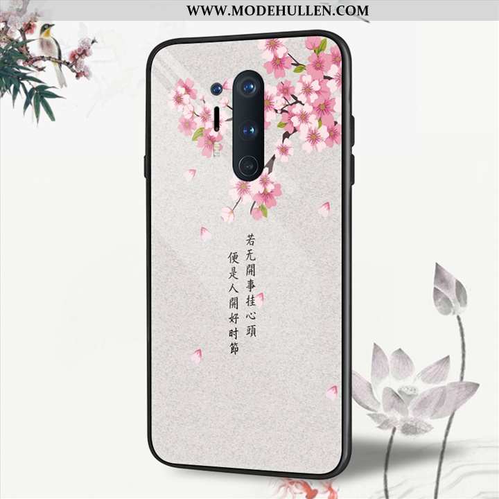 Hülle Oneplus 8 Pro Glas Persönlichkeit Case Schutz Kreativ Handy Blumen Beige