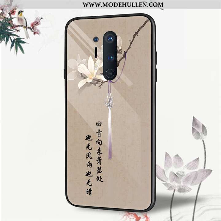 Hülle Oneplus 8 Pro Glas Persönlichkeit Case Schutz Kreativ Handy Blumen Beige