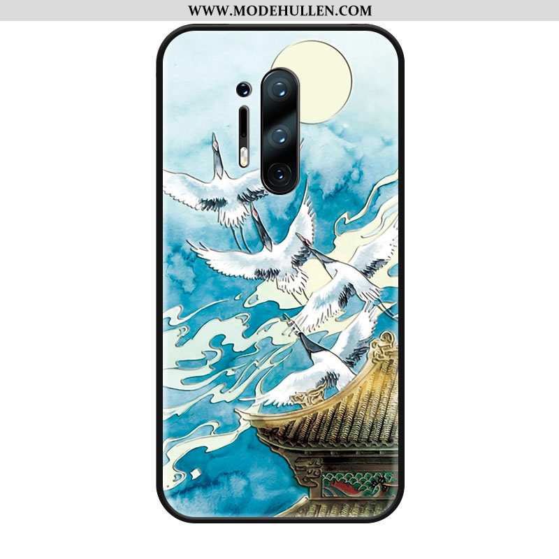 Hülle Oneplus 8 Pro Kreativ Prägung Chinesische Art Blau Kran Case