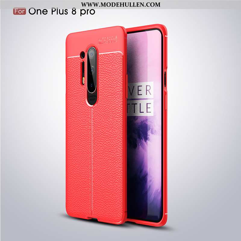 Hülle Oneplus 8 Pro Persönlichkeit Kreativ Leder Weiche Anti-sturz Netto Rot Litchi Rote