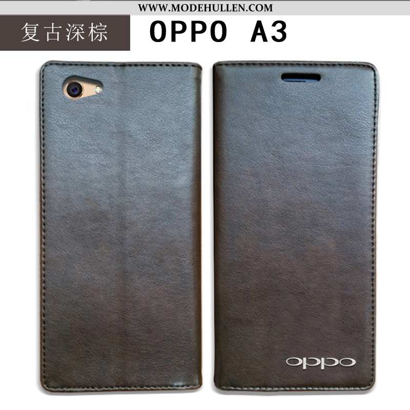 Hülle Oppo A3 Lederhülle Echt Leder Anti-sturz Handy Folio Schutz Case Blau