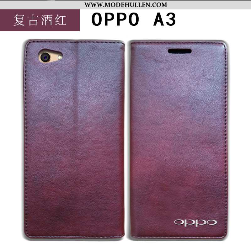 Hülle Oppo A3 Lederhülle Echt Leder Anti-sturz Handy Folio Schutz Case Blau