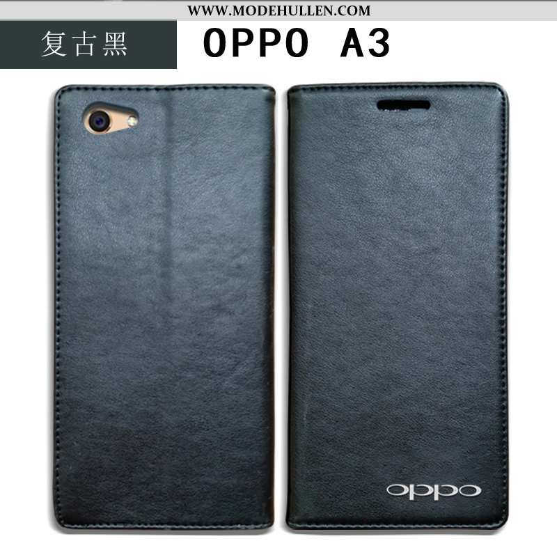 Hülle Oppo A3 Lederhülle Echt Leder Anti-sturz Handy Folio Schutz Case Blau