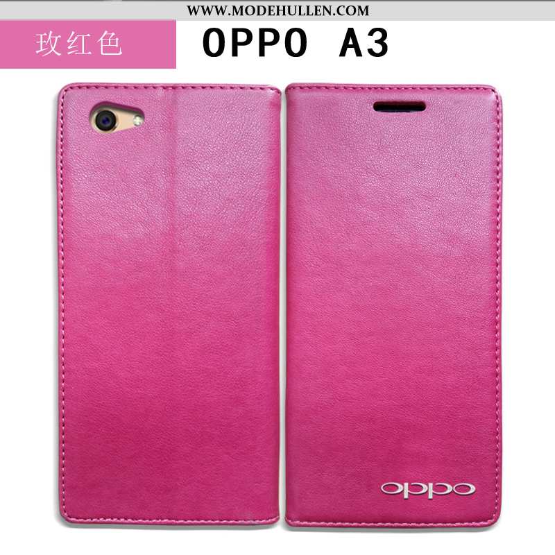 Hülle Oppo A3 Lederhülle Echt Leder Anti-sturz Handy Folio Schutz Case Blau