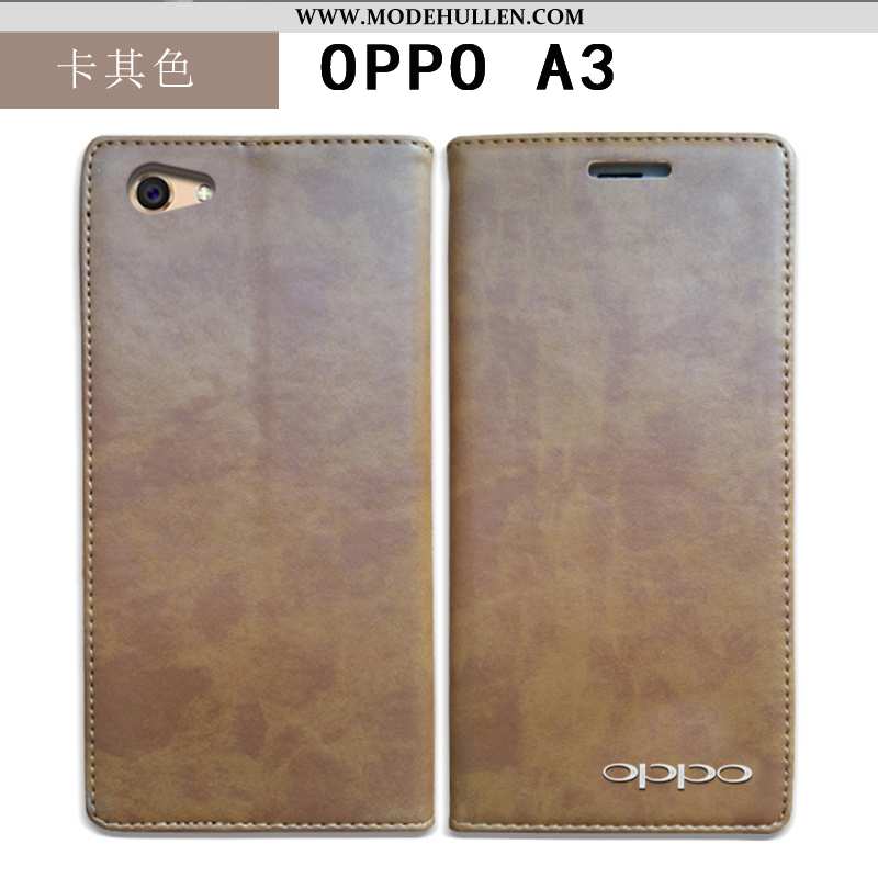 Hülle Oppo A3 Lederhülle Echt Leder Anti-sturz Handy Folio Schutz Case Blau