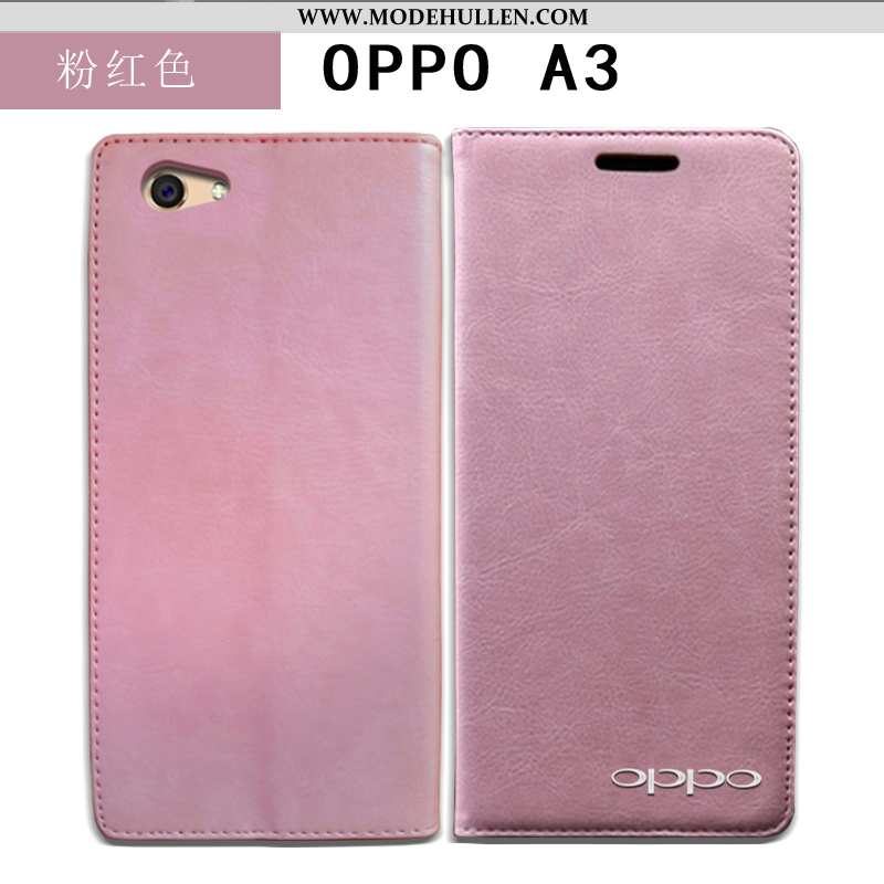 Hülle Oppo A3 Lederhülle Echt Leder Anti-sturz Handy Folio Schutz Case Blau