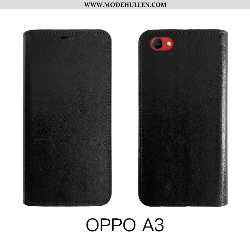 Hülle Oppo A3 Silikon Schutz Case Business Schwarz Schwer Folio