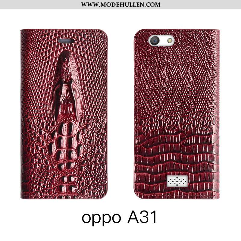 Hülle Oppo A31 Lederhülle Echt Leder Folio Handy Rot Schutz Leder Rosa