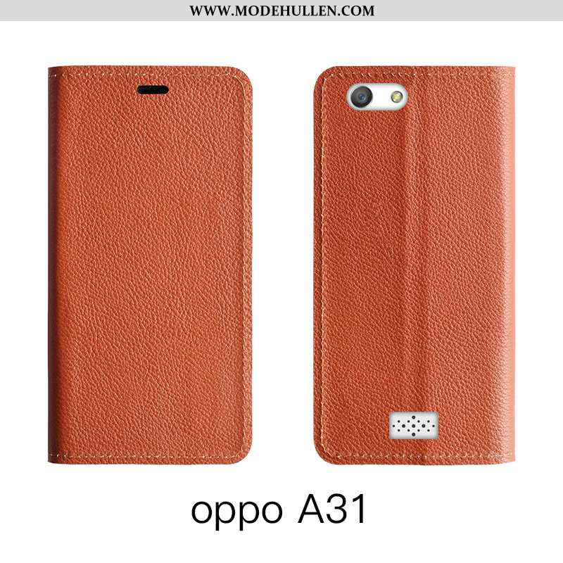 Hülle Oppo A31 Lederhülle Echt Leder Schutz Leder Case Handy Alles Inklusive Orange