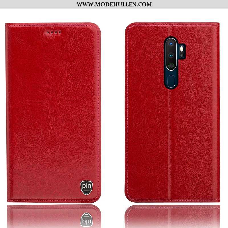 Hülle Oppo A5 2020 Lederhülle Muster Folio Anti-sturz Case Schutz Braun